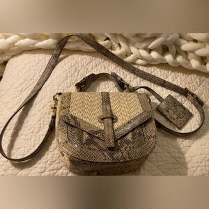Tory Burch Snakeskin Crossbody Bag in Beige and Dark Brown